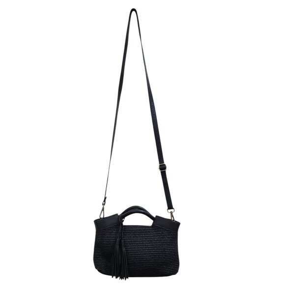 Carner Hill Woven Handbag Leather Trim Tassel Accent Shoulder Purse Structur - Picture 2 of 16